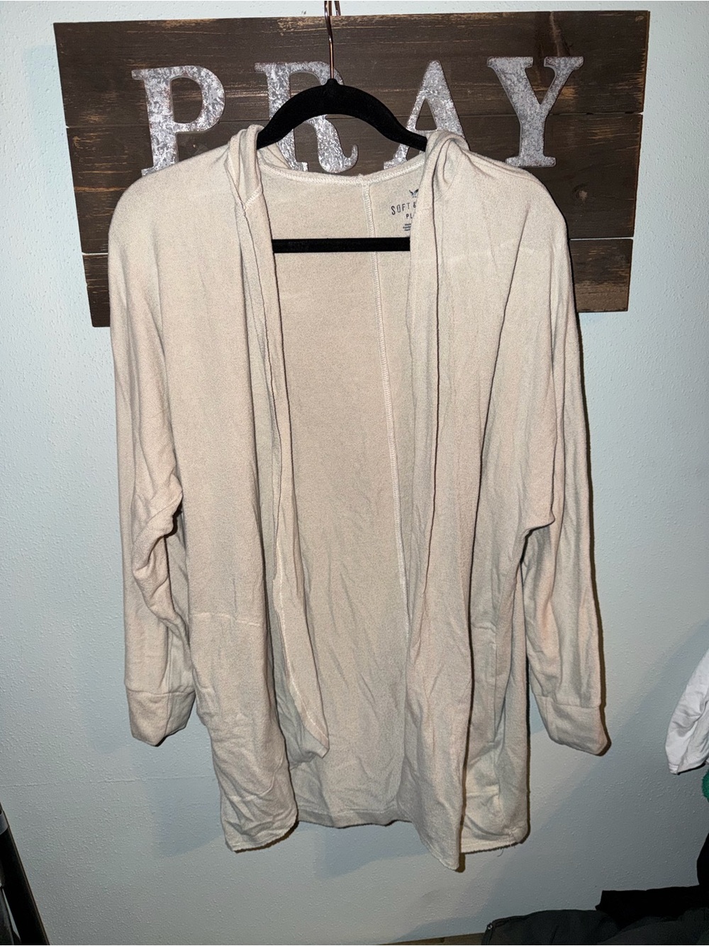 Soft Surroundings Cream Open Hooded Cardigan